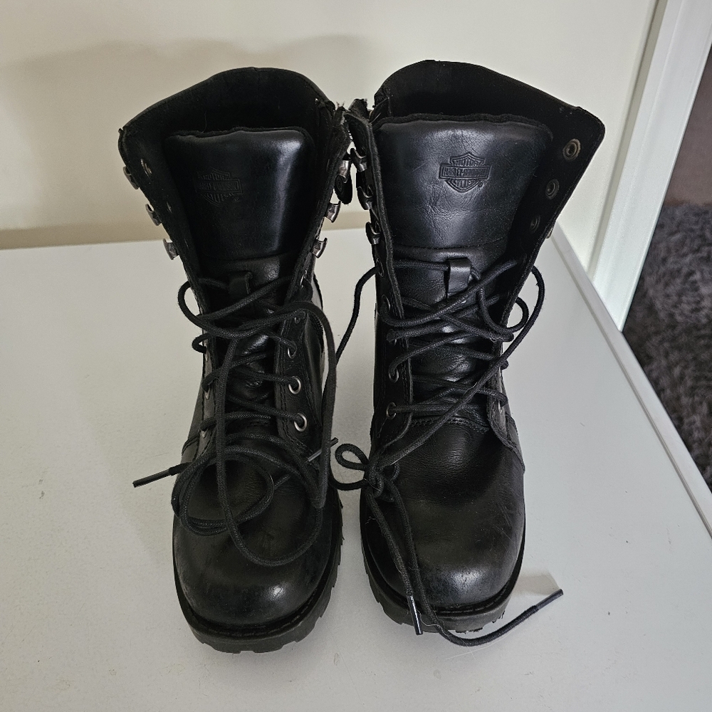 Harley-Davidson Black Leather Lace-Up Boots